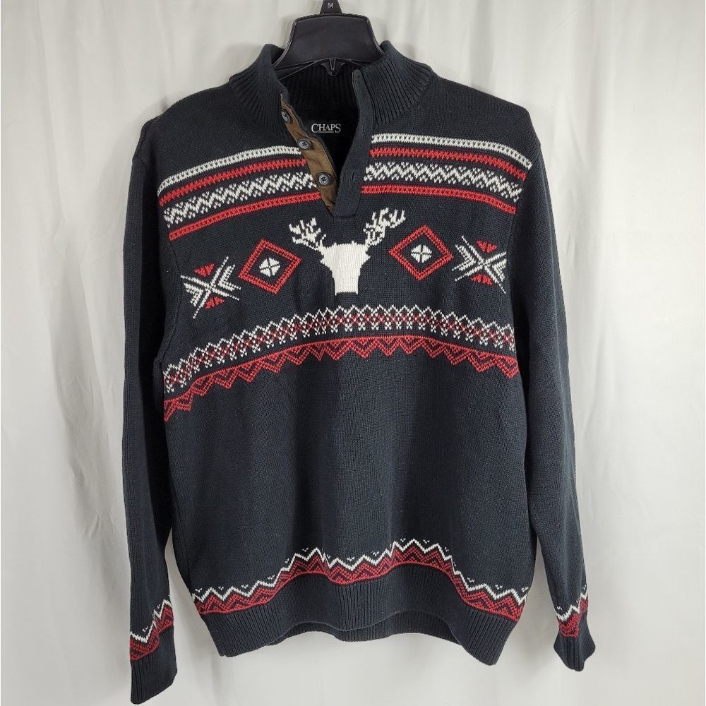 Chaps Button Mock Neck Heavy Sweater
